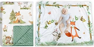 2 Pack Woodland Baby Blankets for Unisex Boys Girls, Super Soft Minky Blanket with Double Layer Dotted Backing for Baby Registry Gift, Shower Party, Toddler Newborn Birthday Party, 30 x 40 Inch
