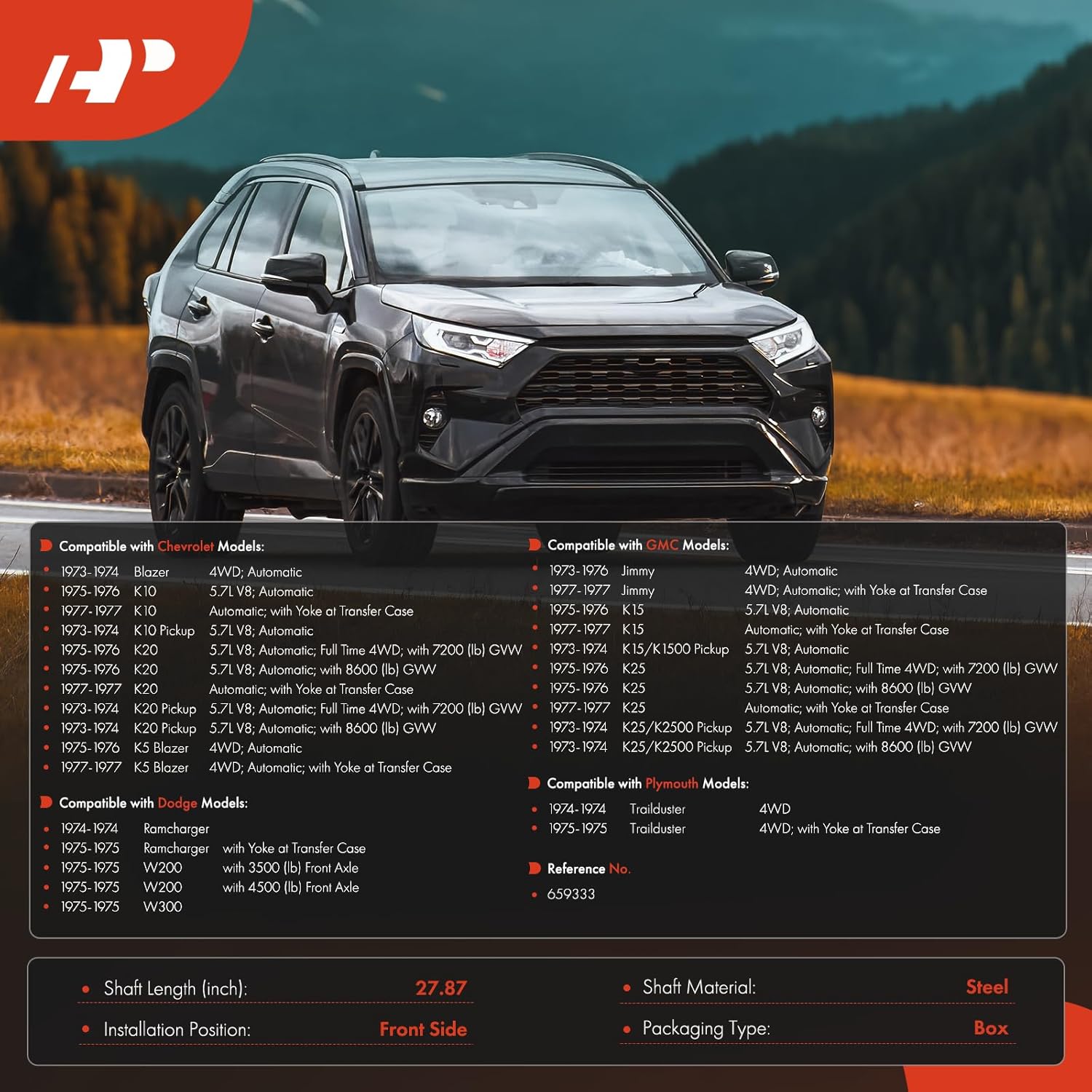 A-Premium Front Complete Drive Shaft Prop Shaft Driveshaft Assembly Compatible with Chevy K10 K20 Pickup, K5 Blazer & GMC Jimmy, K15 K1500 K25 K2500 Pickup & Dodge Ramcharger, W200, W300 & Plymouth