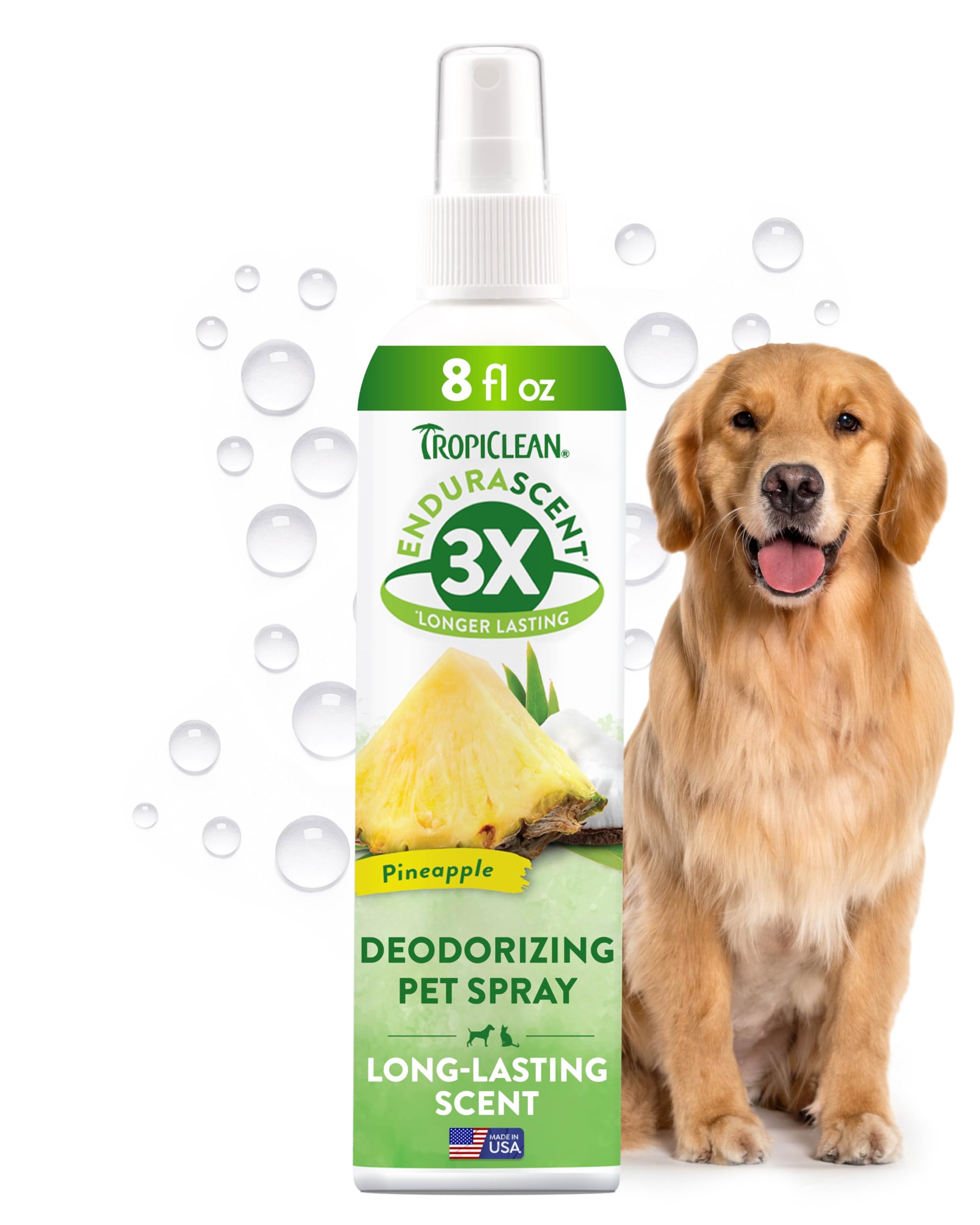 TropiClean Dog Perfume, Long Lasting Pineapple Cologne, Deodorizing Spray for Smelly Dogs, After Bath Detangling Spray, Safe for Cats, 8oz.