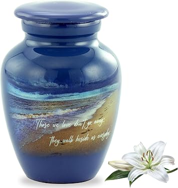 Footprints Keepsake Urn - Footprints Mini Cremation Urns for Ashes - Handcrafted Miniature Beach Sharing Urn - Mini Memorial Blue Urns with Premium Box & Velvet Bag Keepsake