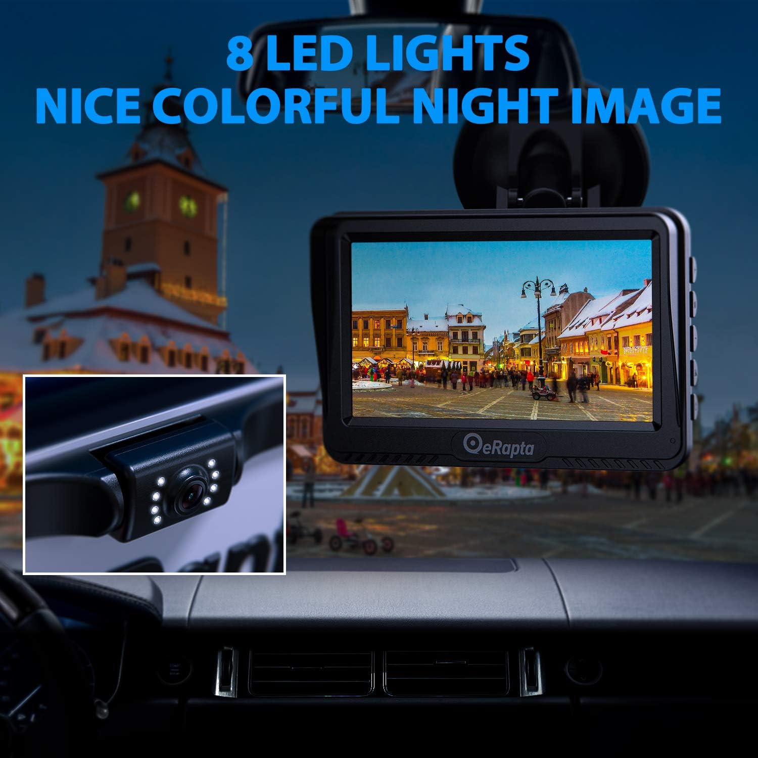 eRapta Backup Camera ERT01 with 4.3 inch Monitor License Plate Back Up Camera for Car Pickup Truck SUV Rear View Camera Backing Reverse Camera Crystal Clear Image IP69 Waterproof Nice Night Vision : Electronics