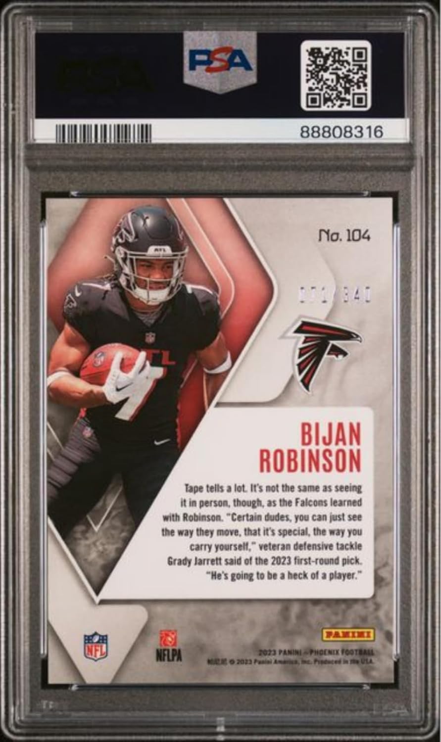 Graded 2023 Panini Phoenix Bijan Robinson #104 Fire Burst /340 Rookie RC Football Card PSA 10 Gem Mint