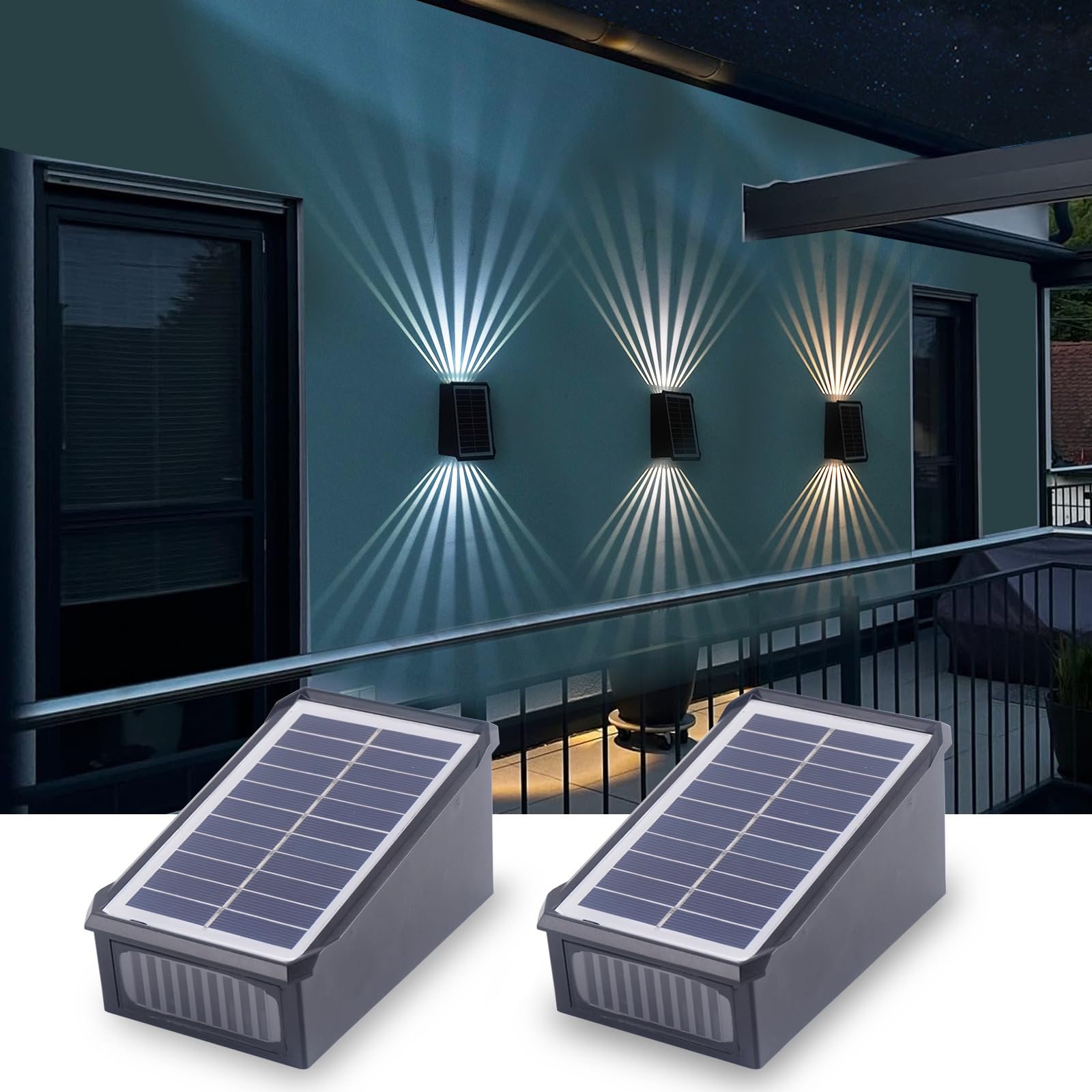 Lámpara de Pared Solar para Exterior 2 PCS,CCT Aplique Solar Exterior LED Luz de Pared Up & Down,Impermeable IP65 Luces Solares LED Exterio Jardin para Porche,Camino,Valla,Patio