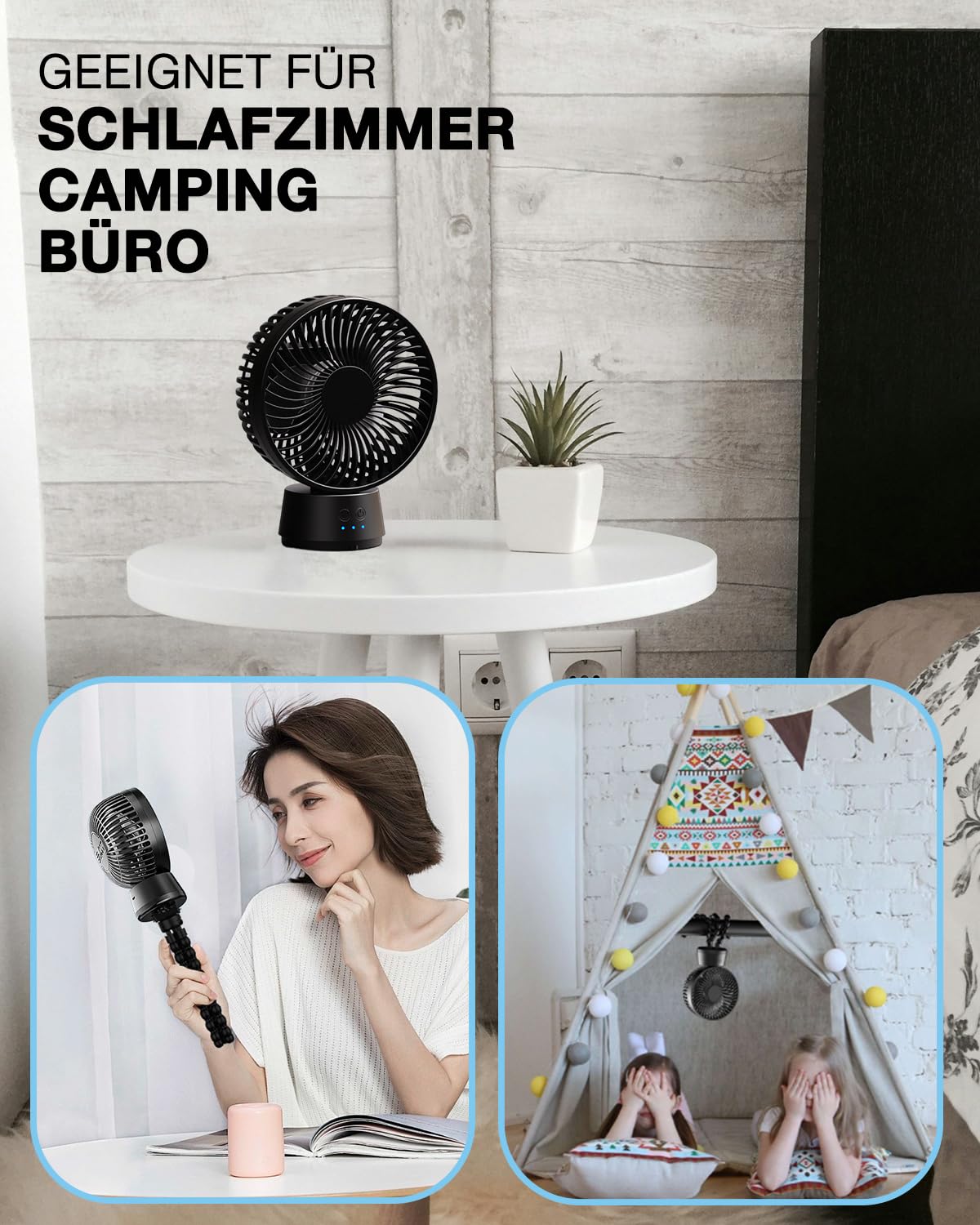 90° Oscillante Ventilatori per Passeggini, 3 Livelli 10000mAh di 40 ore | Batteria Ventilatore USB da Scrivania Funzionamento, Silenzioso con luce LED, Mini Ventilatore Portatile Campeggio