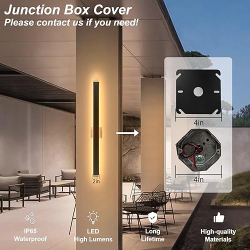 Miniatura 3 de Paquete de 2 luces de pared para exteriores de 47 pulgadas, apliques de pared LED largos modernos, impermeables, IP65, luces de garaje al aire