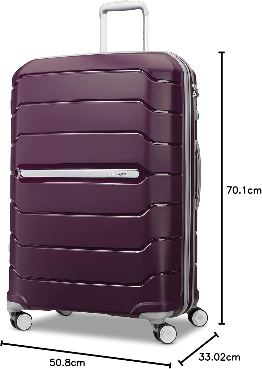 Samsonite Freeform luggage with metric dimensions indicated