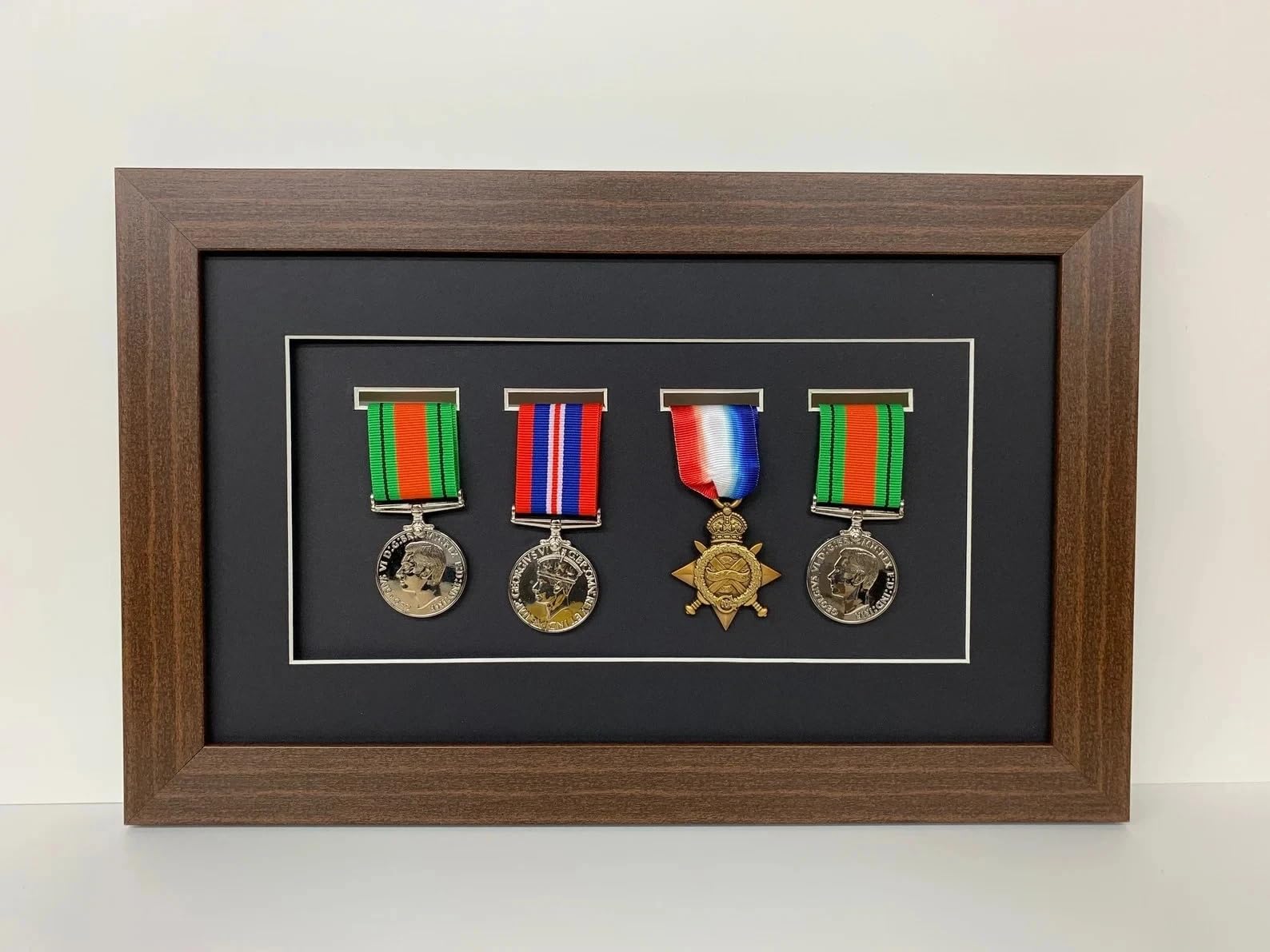 Kwik Picture Framing Ltd 4 Medal Military Shadow Box Display Frame 40x26cm, Black Mount - War Medal Display Case | Army Navy RAF Wall Mounted Memorabilia Holder