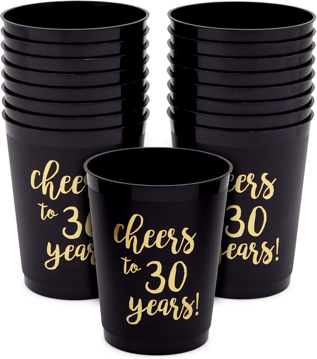 Sparkle and Bash 16 Pack Cheers to 40 Years Plastic Party Cups - 40th Birthday Decorations for Men and Women, Anniversaries (Black Plastic Cups, 16 Oz)