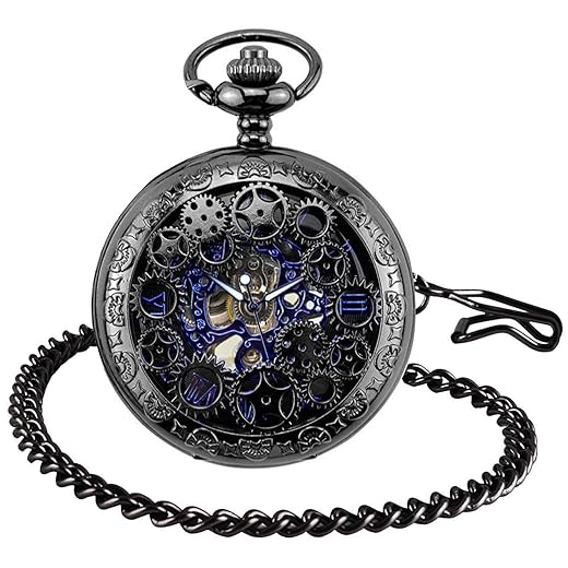 Unendlich U Herren Römische Ziffern Skala Taschenuhr mit Halskette Kette Analog Handaufzug Unisex Retro Steampunk Mechanische Kettenuhr