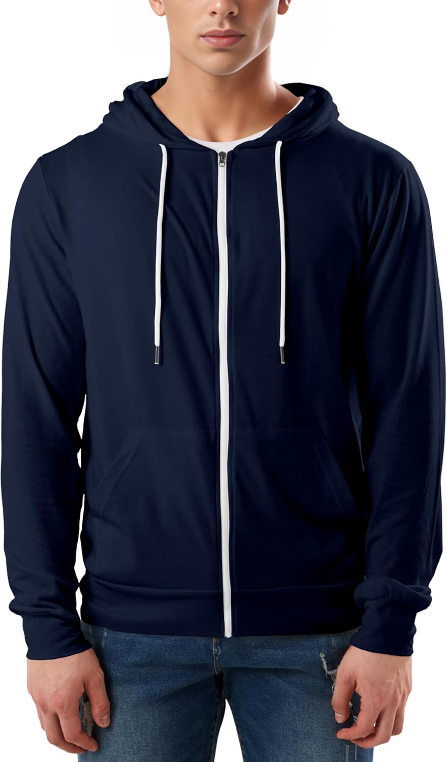 Ohoo Mens Lightweight Soft Fleece Lined Zip Up Hoodie with Pockets Long Sleeve Super Thin Slim Fit Hooded Sweatshirt - Image 2