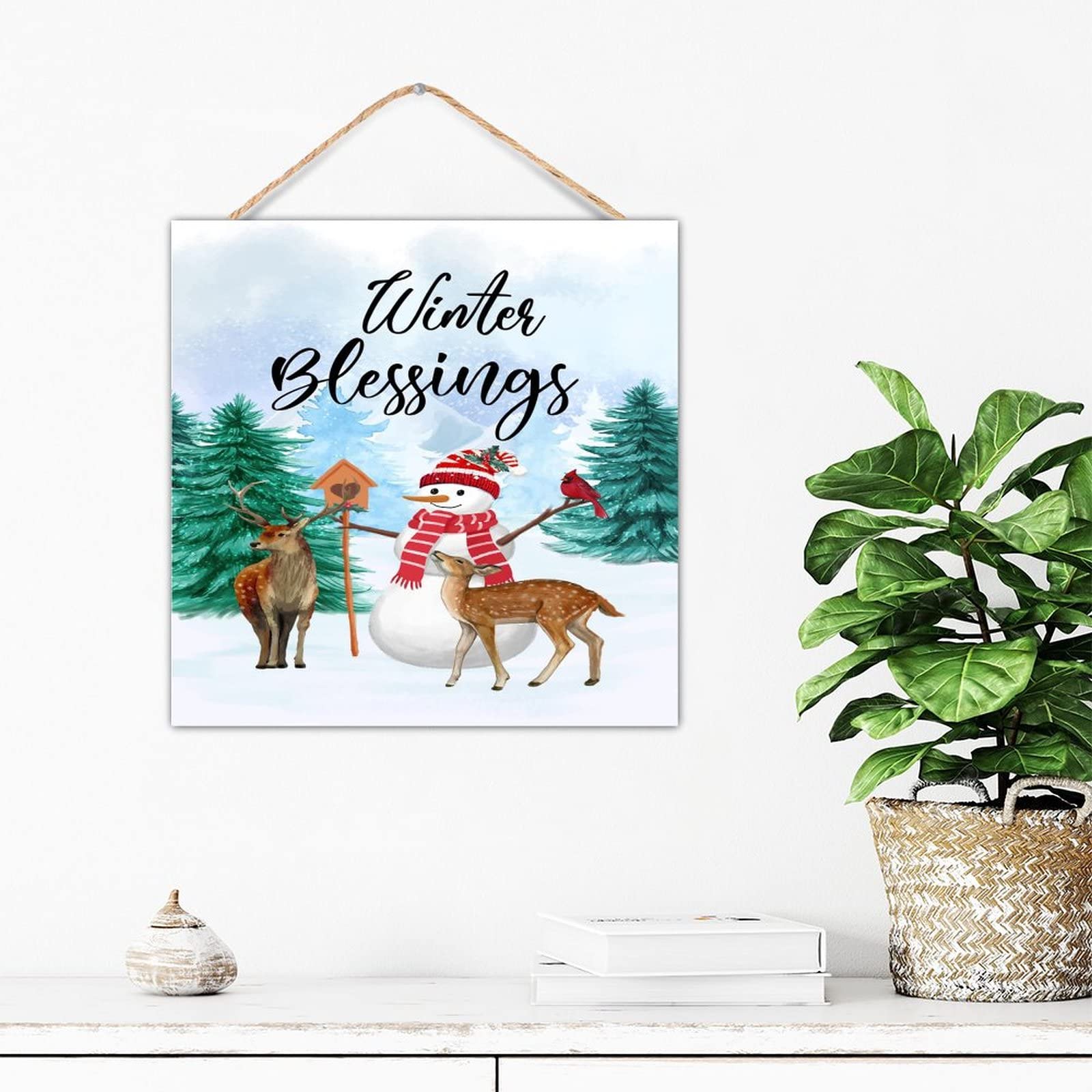 Cadeau pour salle à manger plaque murale en bois Snowy Let It Snow style rétro rustique