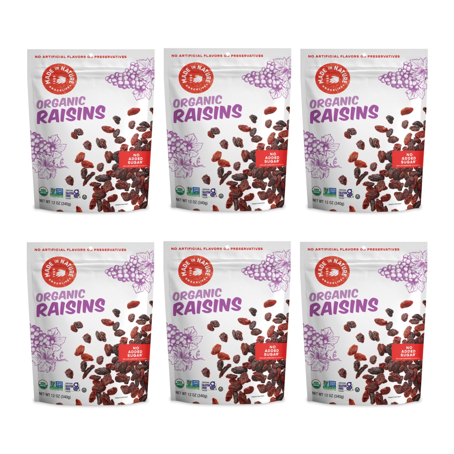 Made In Nature Organic Dried Raisins, 12 Ounce (Pack of 6) – Vegan Snack, Non-GMO, Kosher