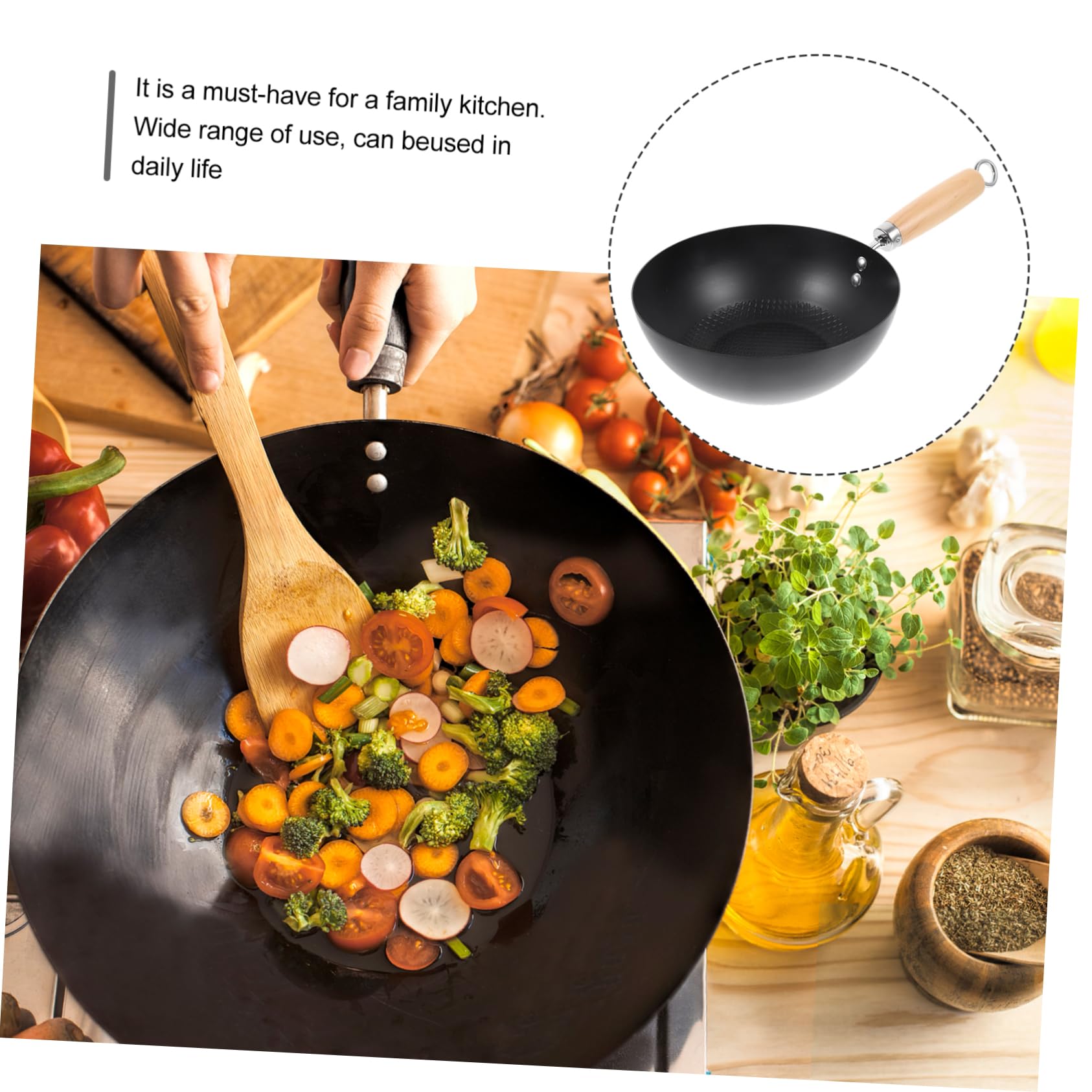 Japanischer Wok aus Schmiedeeisen Klein und Antihaftbeschichtet Wokpfanne mit Glatter Oberfläche Einfach zu Reinigen für Westliche Restaurants