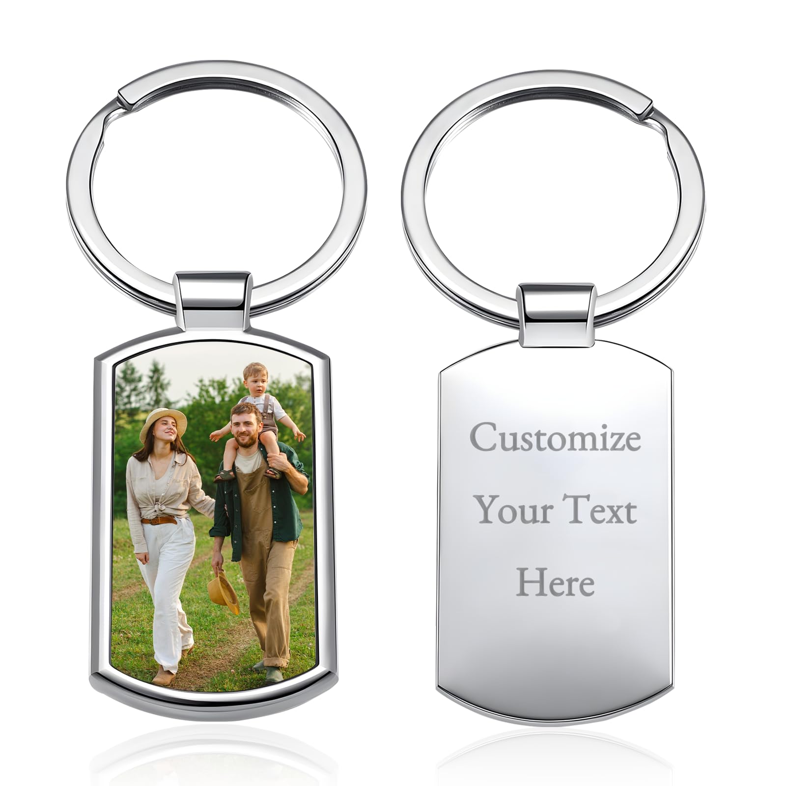Bexoa Unisex Rectangle-1 Personalised Keyring Photo & Text - Custom Keychain With Engraved Name Keyrings Customized Keychains With Picture Personalised Gifts For Men, Women, Dad And Mom (Rectangle-1)