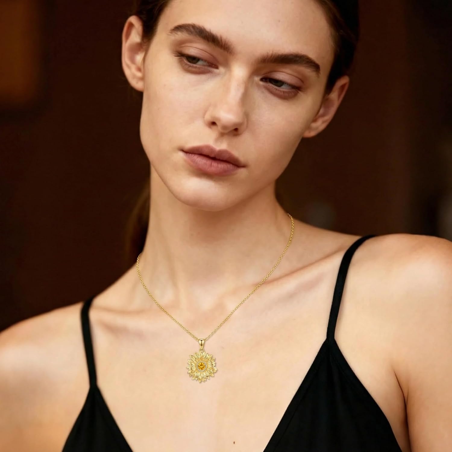 Sunflower Necklace for Women 925 Sterling Silver Natural Citrine 18K Gold Plated Sunflower Pendant Necklaces Jewelry Gifts for Mom Wife - Image 2