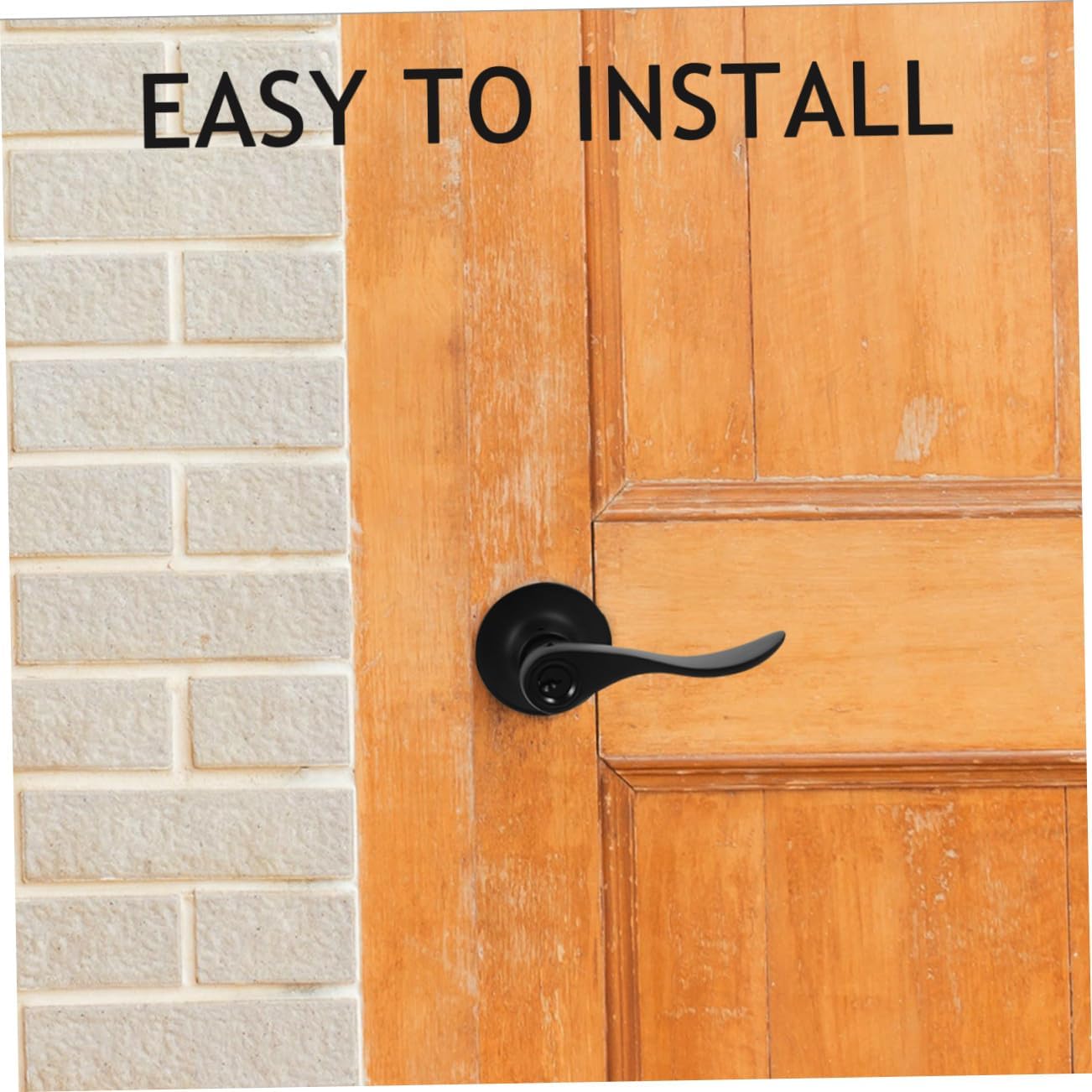 Privacy Door Lever Lock Interior Door Handle with Lock for Bathroom Bedroom Rooms, Black Round Hole Lever, 1pcs