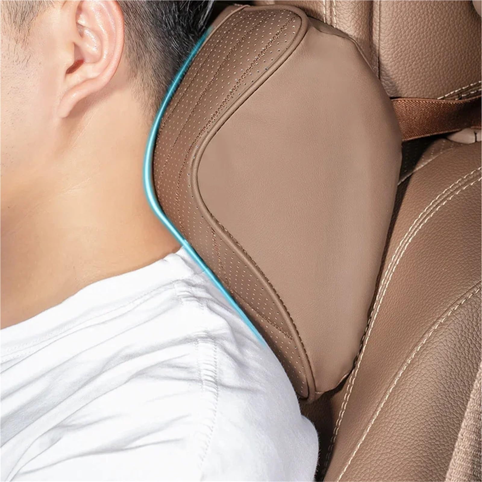 Lumbar Supports Cushion Reposacabezas de cuero para coche, almohada cervical suave para el cuello, asiento lumbar, Compatible con Mercedes Benz AMG ACES Clase W207 W211 W212(Wine red neck pillow)