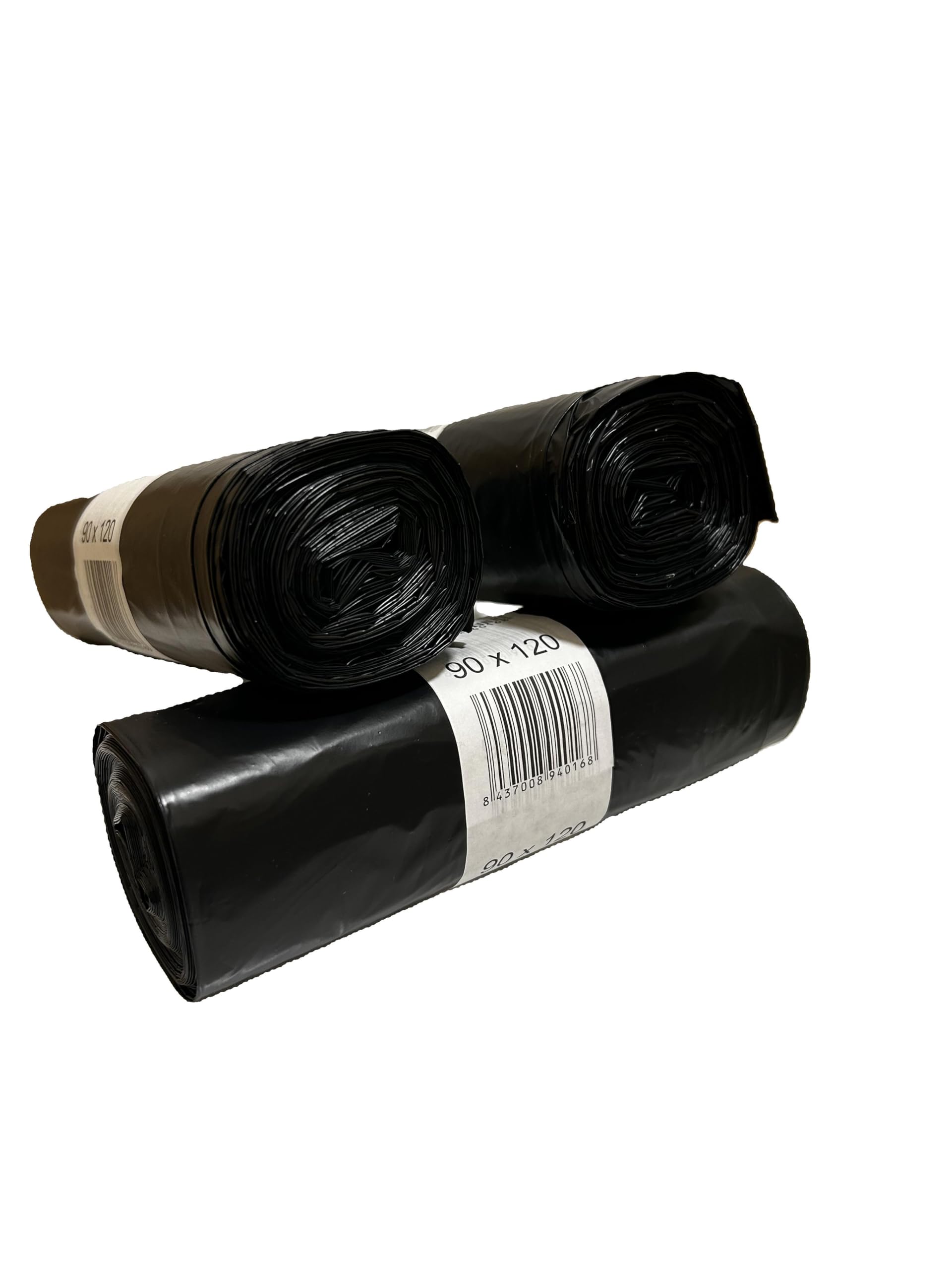 Bolsas de basura grandes 150L (30 bolsas)-Pack 3 rollos | Negras, resistentes y anti-goteo | Extra grandes 90x120 cm para cubos industriales y comunitarios