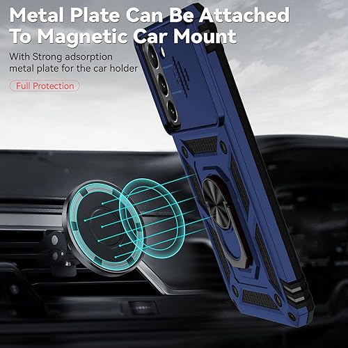 Miniatura 3 de Funda para Samsung Galaxy S22 Plus con cubierta para lente de cámara, protector de pantalla HD, soporte de anillo magnético probado contra caídas de