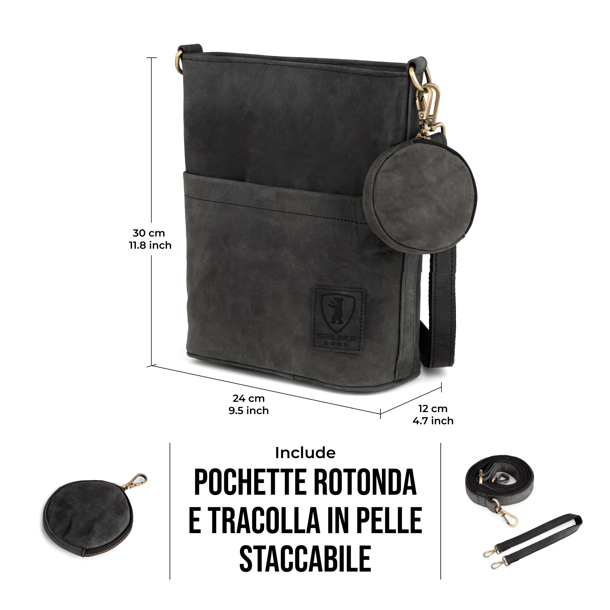 Berliner Bags Borsa Donna Sofia in Pelle, Borsa a Spalla con Doppi Manici, Borsa Elegante Quotidiana con Zip