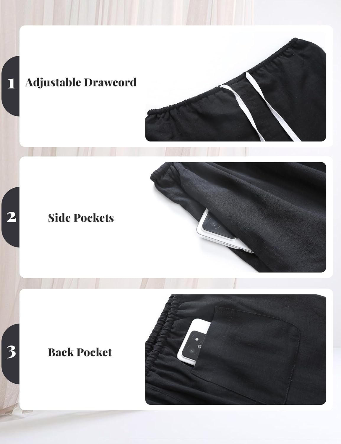 EsheSy Womens Cotton Linen Mini Skirts Summer Drawcord Waist Short A-Line Casual Beach Skirts with Pockets - Image 4