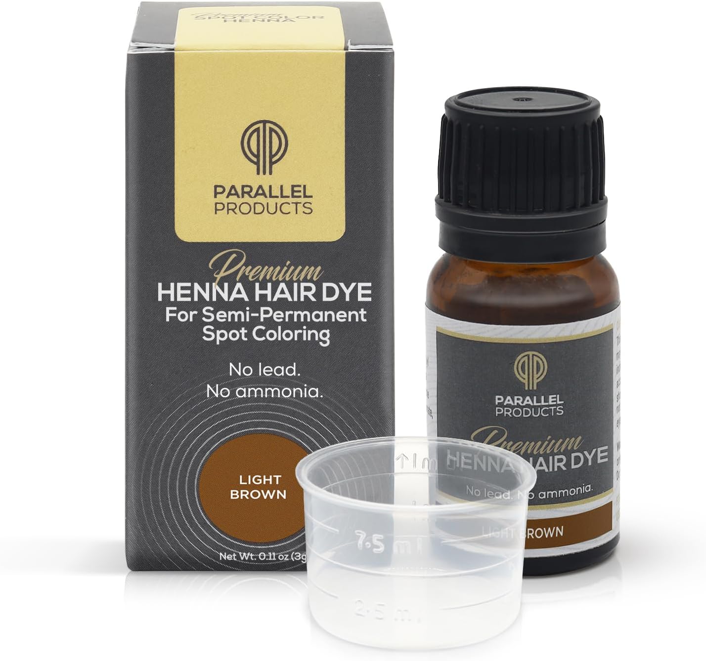 Parallel Products Spot Color Henna Kit - Henna Hair Dye - 3 grams - Tint for Professional Spot Coloring - With Mixing Dish - Covers Grey Hair - Root Touch Up (Light Brown)