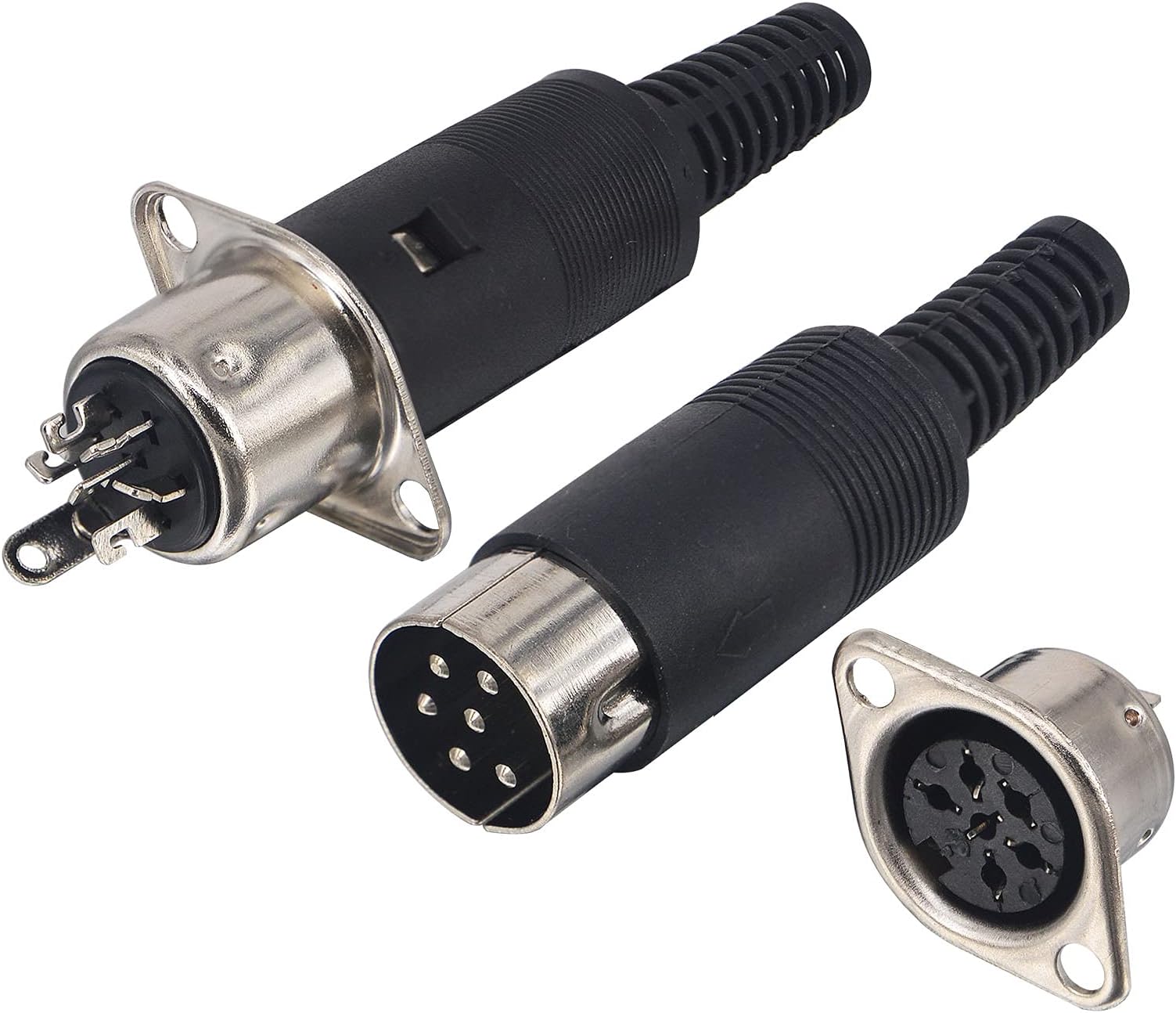 DIN 6 Pin Male Plug Solder Connector + Female Adapter Recessed Socket Panel Mount AV Adapter Audio Socket for Digital Audio Devices Set of 2