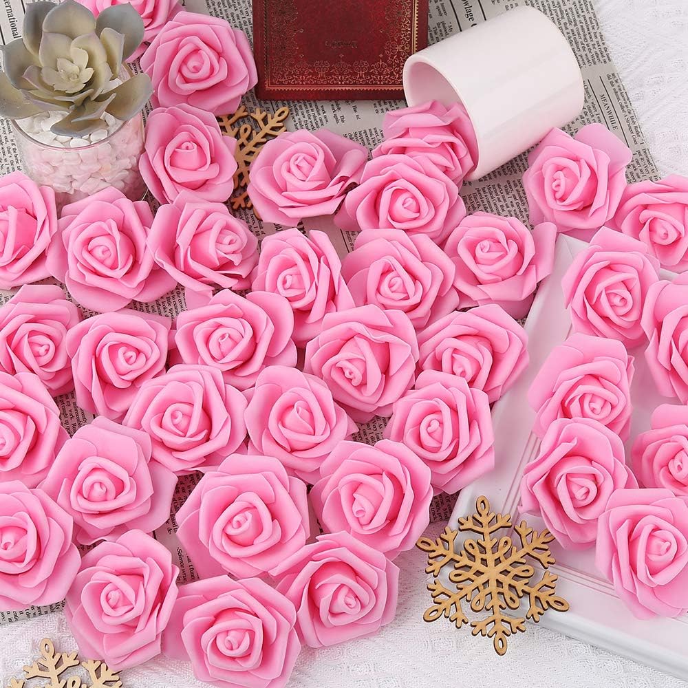 IPOPU 100 Pcs Artificial Rose Flower Heads Real Looking Baby Pink Fake Roses Flowers Foam Blush Roses for DIY Wedding Centerpieces Party Baby Shower Banquet Home Decorations (Pink, Stemless) - Image 6