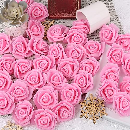 Miniatura 7 de Cabezas de rosas artificiales, 100 rosas de espuma rosadas a granel para ramos de boda, centros de mesa, arreglos, fiestas, baby shower, decoración