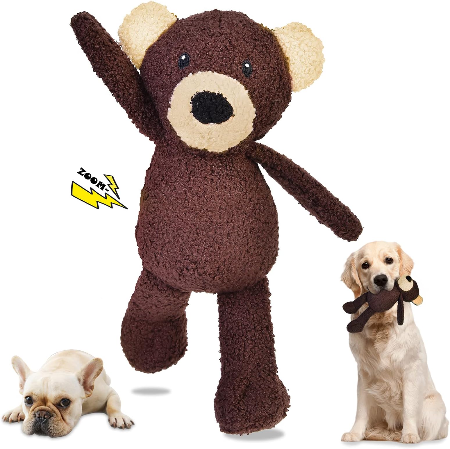 Squeaky Dog Toys, 3-Layered Durable Stuffed Dog Toys for Aggressive Chewers Small Medium Large Breed, Cute Plush Puppy Teething Chew Toys (Brown Bear)