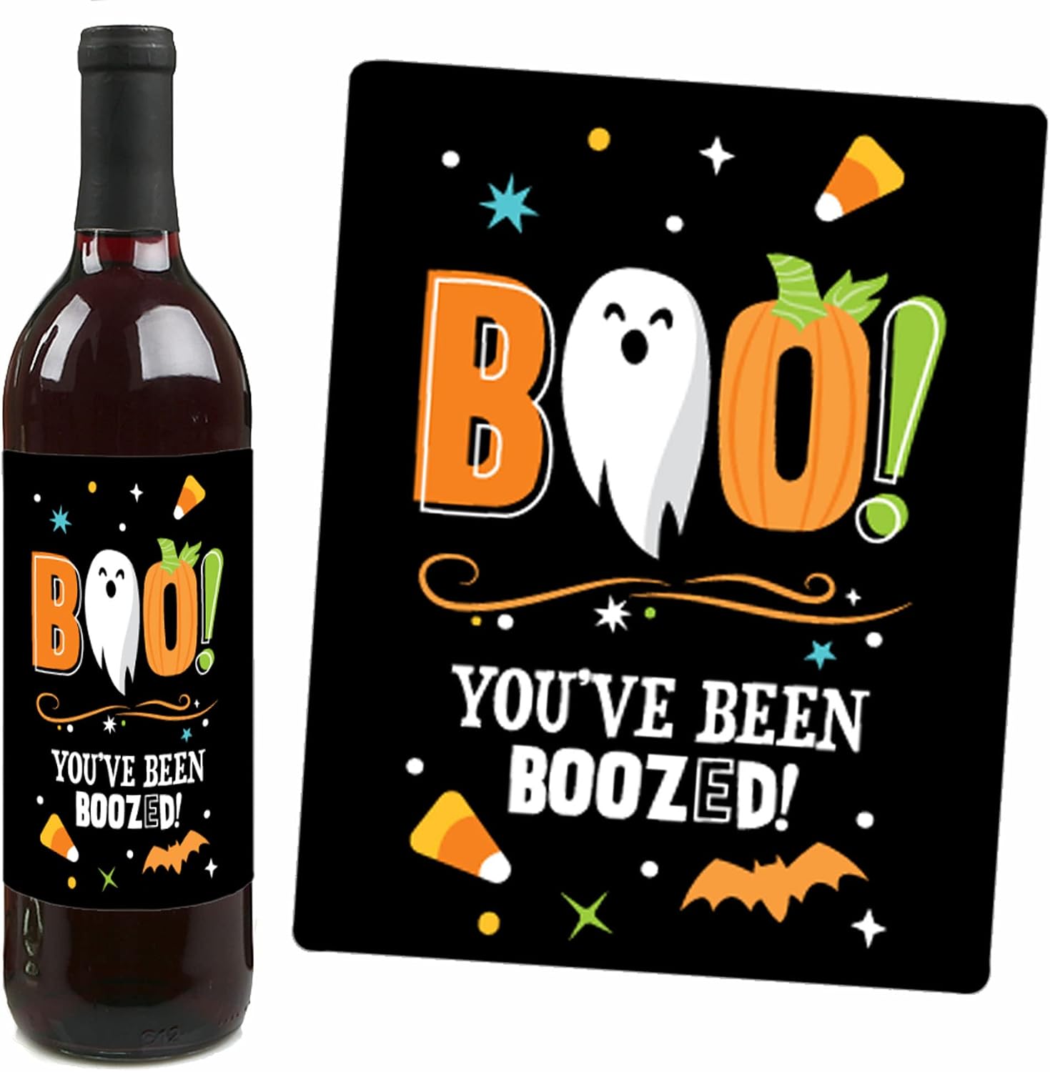 Big Dot of Happiness You've Been Boozed - Ghost Halloween Party Decorations for Women and Men - Wine Bottle Label Stickers - Set of 4