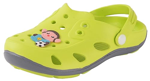 Yellow Bee Monkey Detailed Clogs for Boys, Green