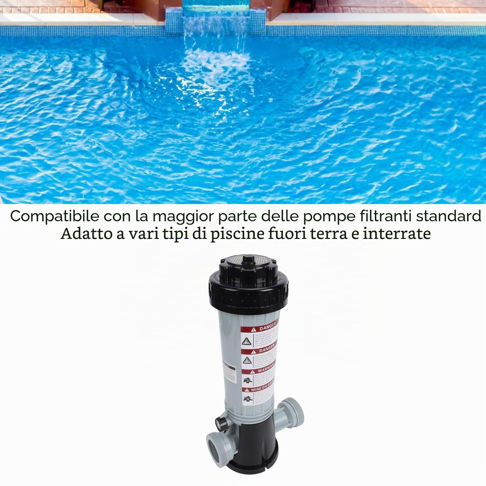 Dosatore Automatico di Cloro per Piscine, in Plastica, con Regolazione del Flusso, per Piscine Interne Ed Esterne, Vasche idromassaggio.