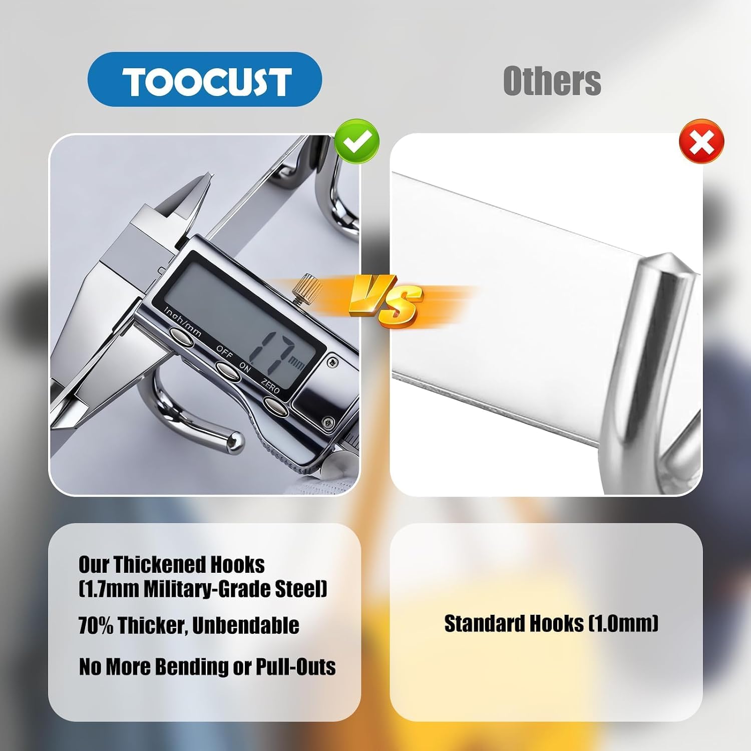 TooCust Wall Hooks for Hanging, Silver Coat Rack Wall Mount with 5 Coat Hooks 14.5", 304 Stainless Steel,Towel Hanger, Hat Hooks, Robes Hook in Bathroom, Bedroom, Kitchen, Living Room (2 Pack) image 3
