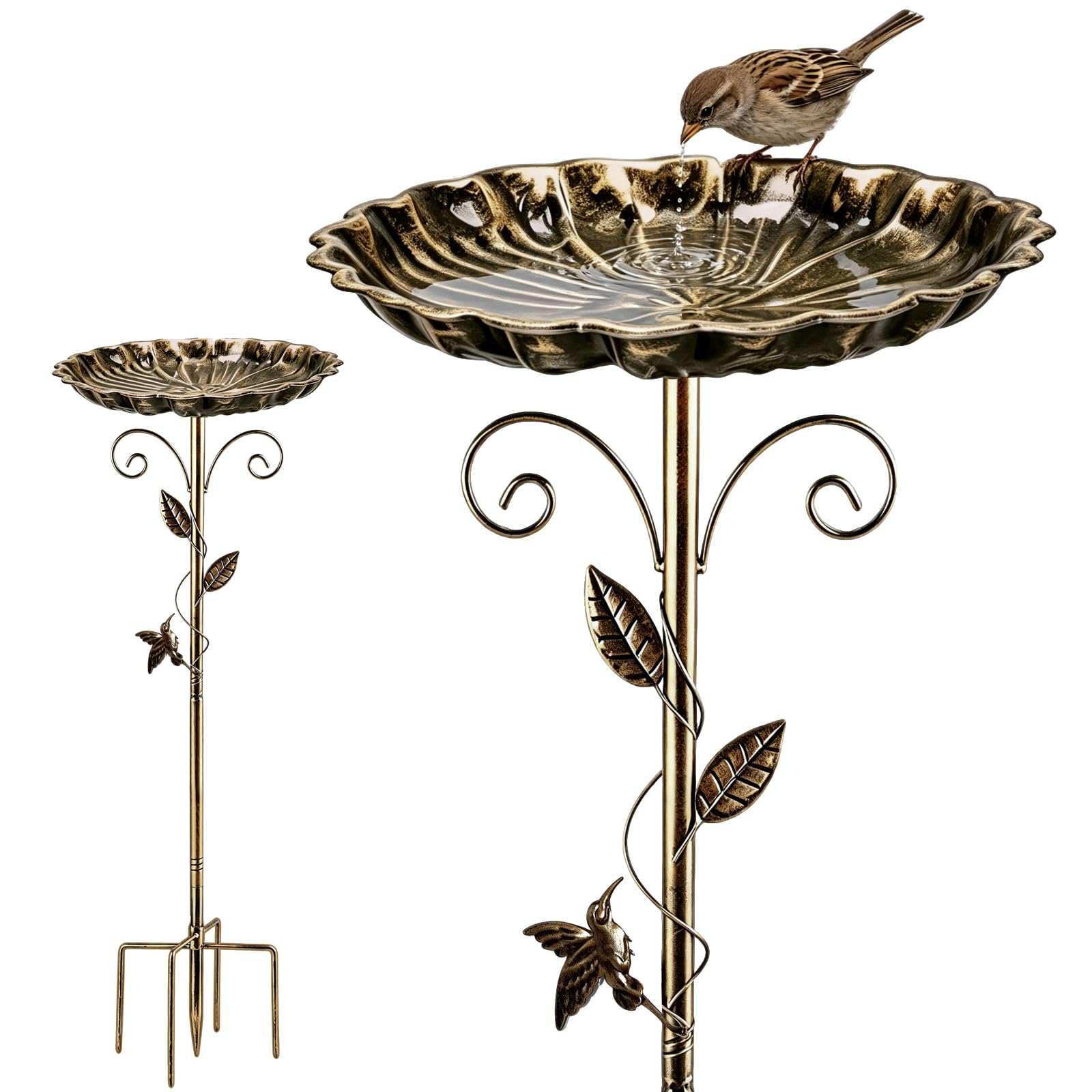 SEGNAYEN Bird Bath for Garden 96cm Metal Bird Bath Bowl Support