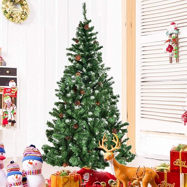 GYMAX 5FT Artificial Christmas Tree, Snow Covered Green Xmas Trees with Pine Cone, Premium Christmas Decoration and Gift (5 FT)