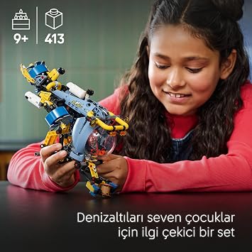 LEGO Technic Deep Sea Research Submarine Toy – Creative Toy with rotating propellers, air tanks and cockpit, Gift Idea for Boys and Girls 9 Years and Over 42201 (413 Pieces)