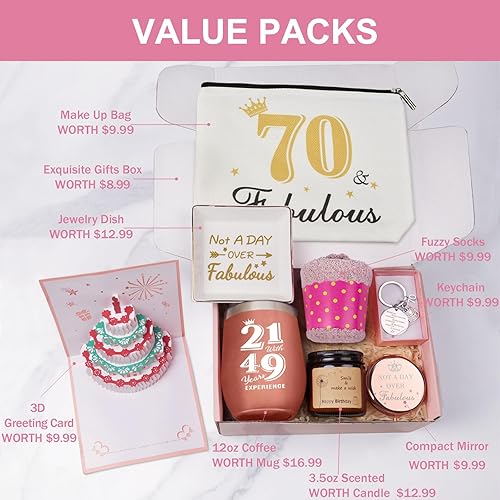 Miniatura 2 de Regalos de cumpleaños número 70 para mujeres, cesta de regalos de feliz cumpleaños 70 para su madre, hermana, esposa, mejor amiga, tía cumpliendo 70