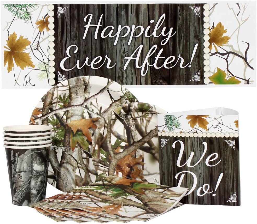 Birthday Direct White Camo Wedding Kit for 16 Includes Plates, Napkins, Cups, Banners, and Decorations - 68 Pieces - White Camouflage Party Supplies for Wedding