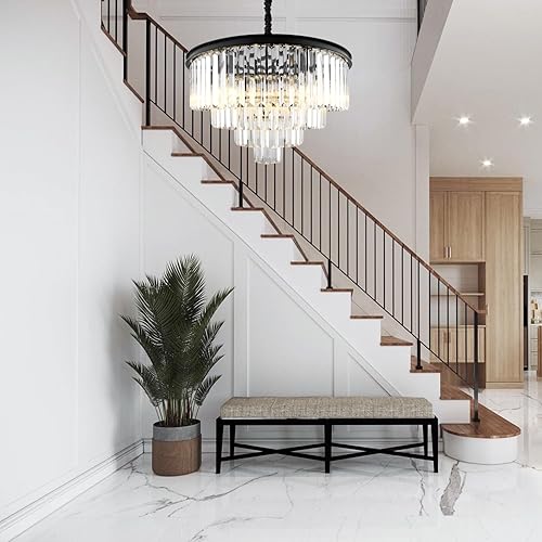 Miniatura 3 de CRYSTOP Modern 4-Tier Luxury K9 Cyrstal Chandelier for Dining Room, Black Flush Mount Ceiling Pendant Light Fixture for Foyer Entryway High Ceilings