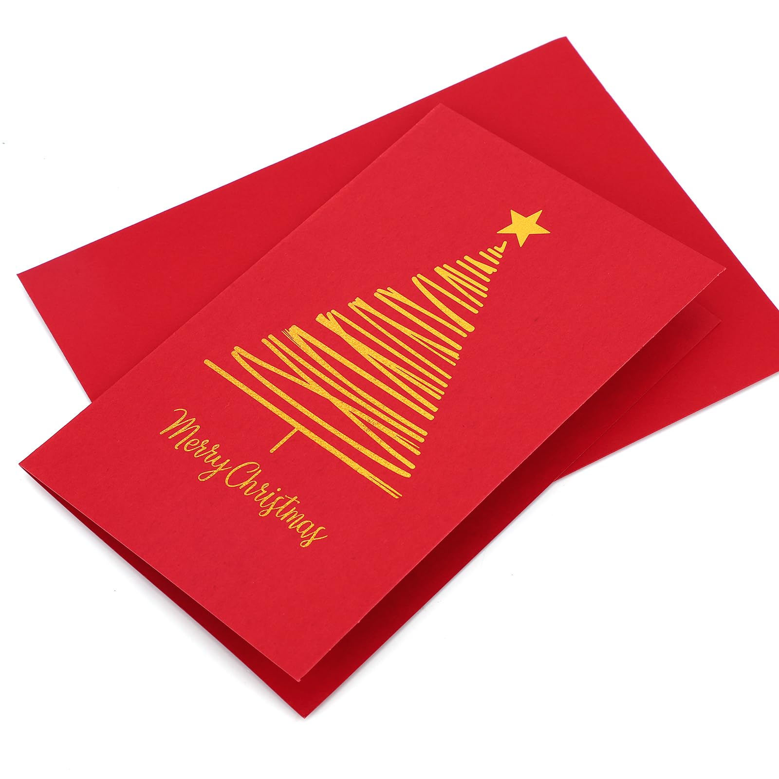 20pcs Christmas Greeting Cards, Merry Christmas Cards with Gold Foiling Xmas Tree Include Seal Stickers & Envelopes for Family Friends & Loved Ones (Red) - Image 3