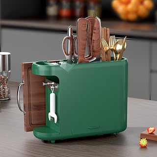 Kitchen Storage Essentials! Knife Holder with Sharpener, Cutting Board Holder, Multi-Functional Kitchen Storage Rack, Cutlery Box, and Drain Tray.
