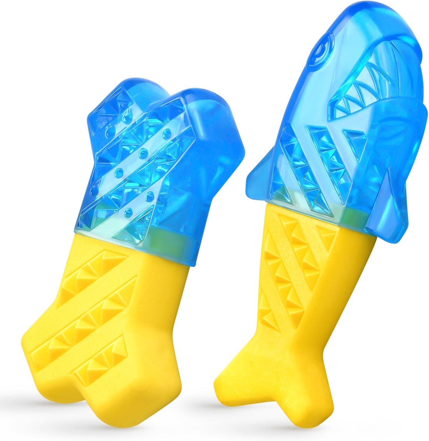 Pawaboo Dog Cooling Chew Toys, 2 Pack Freezable Pet Teething Toys for Summer Cooling, Dog Freezer Chewing Toy for Teeth Cleaning, Reusable Puppy Frozen Toy Relieve Dental Discomfort, Yellow+Blue