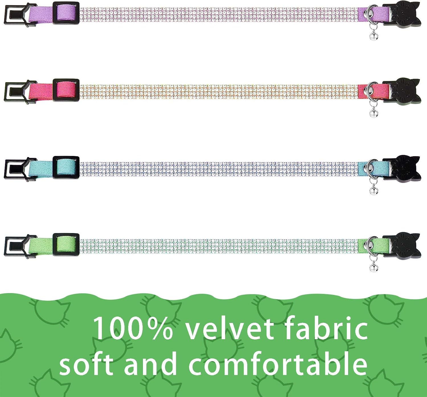 Weewooday 4 Pcs Rhinestones Cat Collars, XS, Light Green, Blue, Purple, Red image 4