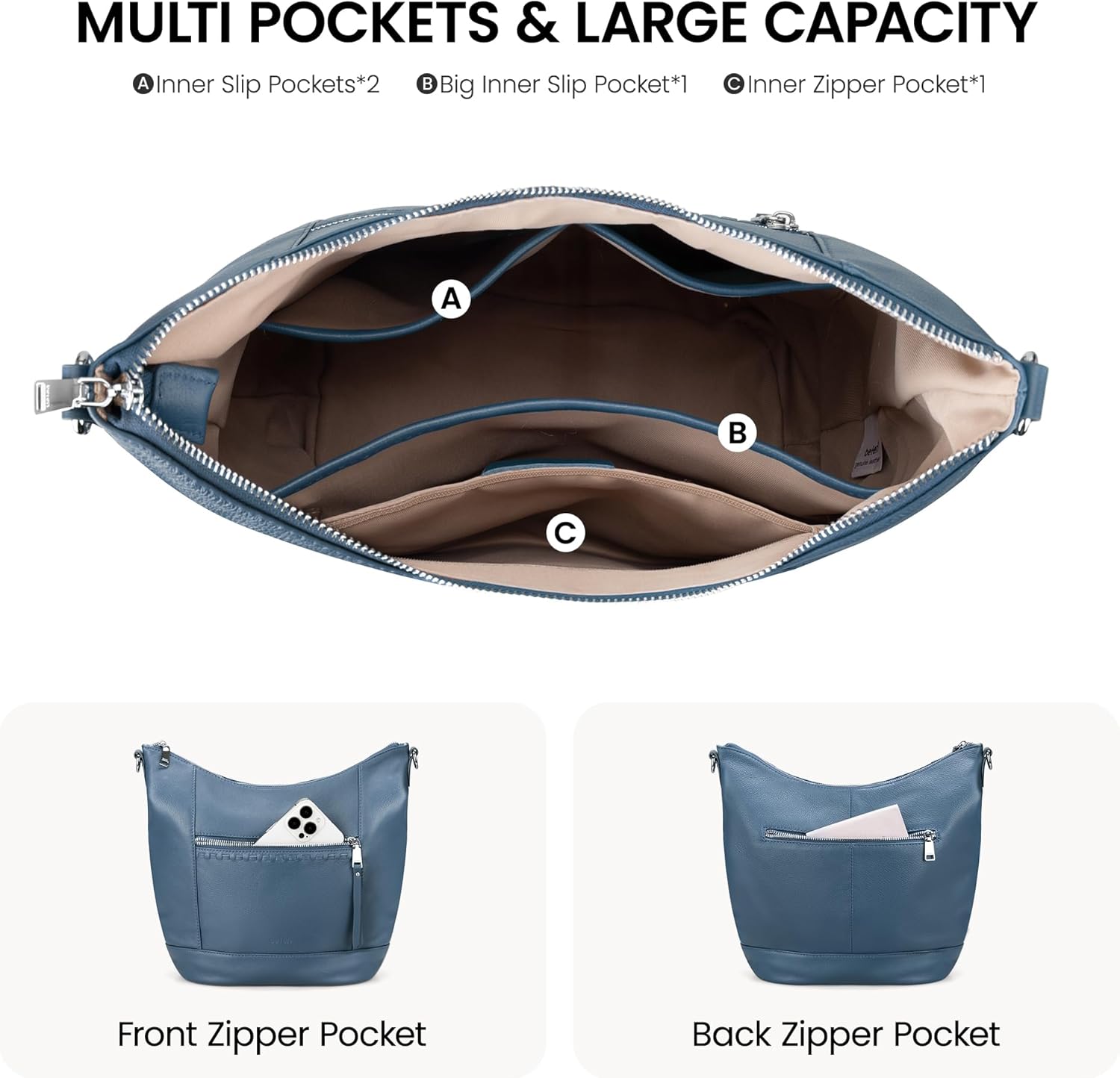 befen Genuine Leather Crossbody Hobo Purse for Women Soft Lightweight Leather Handbags with 2 Removable Straps - Image 4