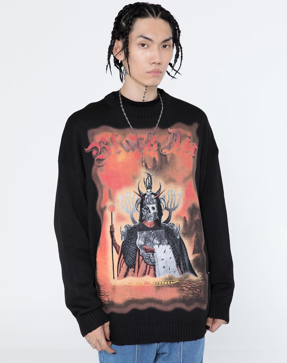 Niepce Inc Streetwear Men's Graphic Knit Sweater (Black2, Large)