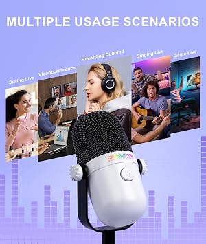 Gaming Microphone with Noise Cancellation & Mute Button, USB Condenser Mic for Streaming/Recording, Ultra-Compact Design, Compatible with PC/Mac/PS4/PS5, Podcast/YouTube/Twitch/Discord (White)