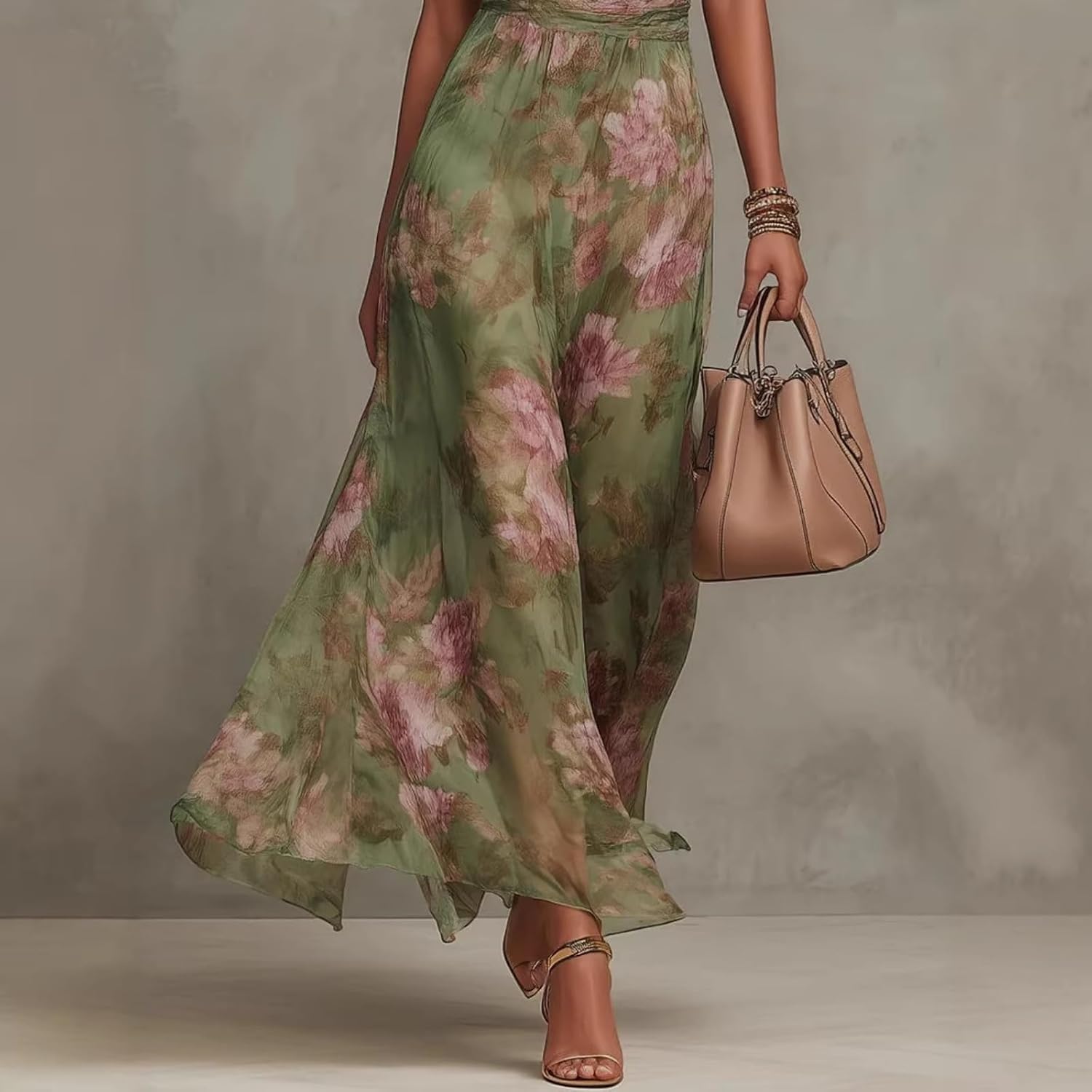 Light Blue Floral Chiffon Halter Sleeveless Maxi Dress Spring Wedding Dresses for Women 2026 Flowy Pleated Vacation Dress