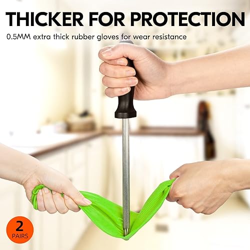 Miniatura 8 de Vgo... Dishwashing Gloves, Reusable Household Gloves, Kitchen Gloves, Long Sleeve(Green)