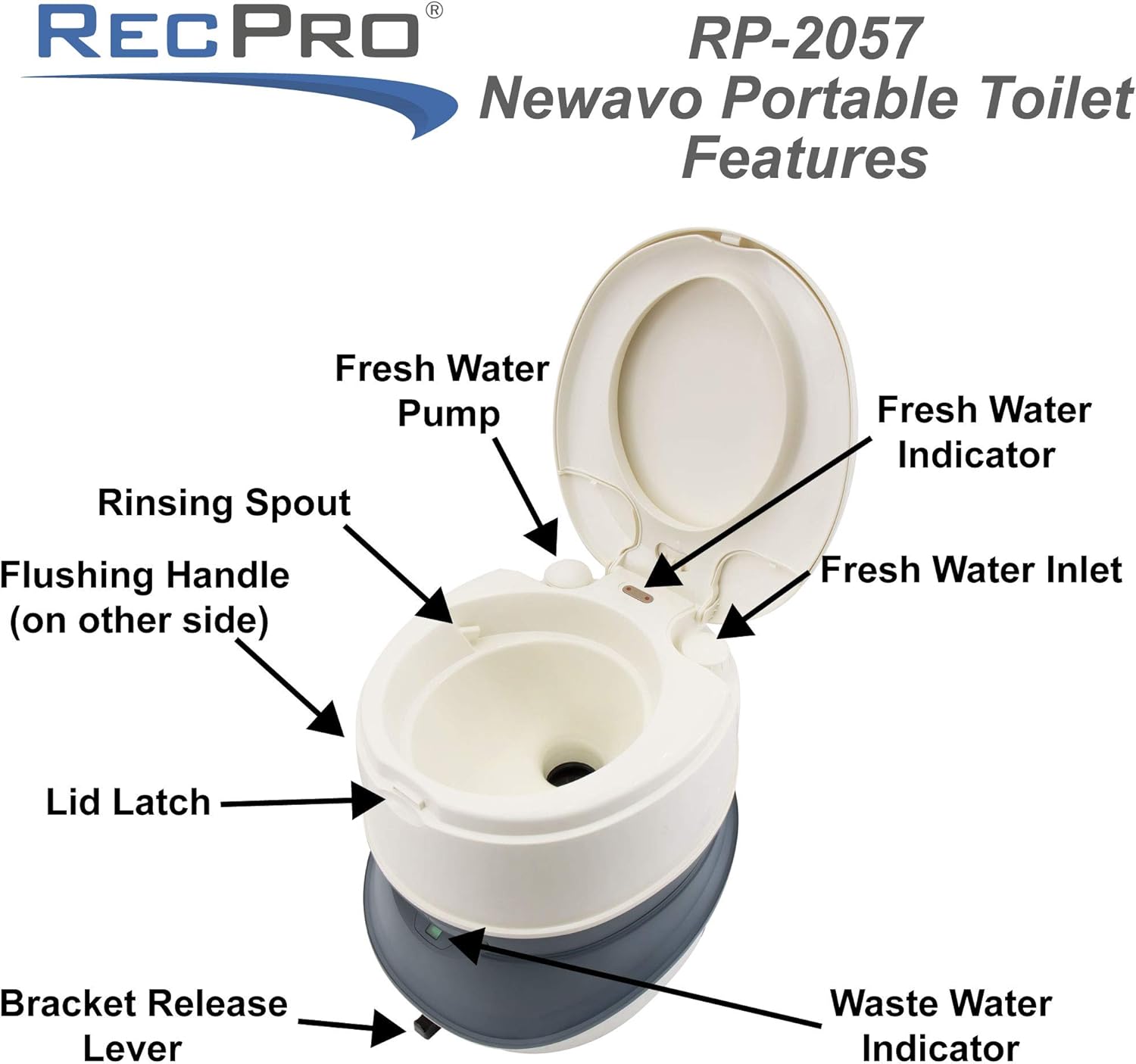 RecPro Newavo Evo Portable Camping Toilet | for RV and Camper | Convenient Floor Mount | 5.3Gal Capacity